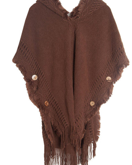 Fringe Hem Hooded Poncho