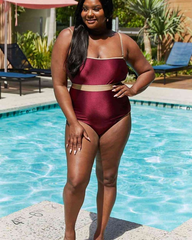 Marina West Swim Wave Break Contrast Trim One-Piece in Wine