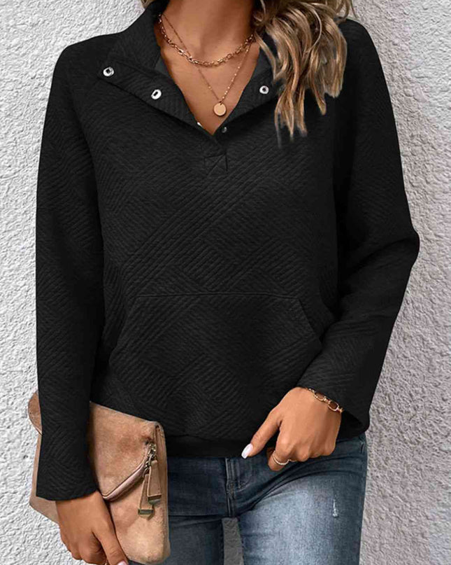 Half Buttoned Collared Neck Sweatshirt with Pocket