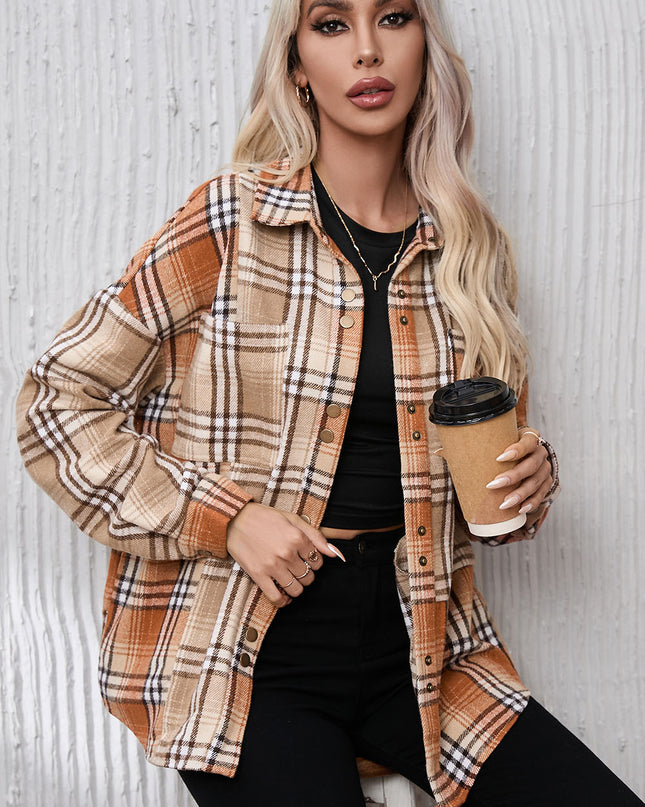 Plaid Snap Down Collared Neck Jacket