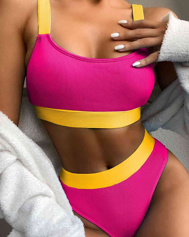 Color Block Scoop Neck Bikini Set