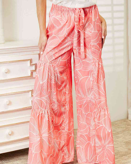 Double Take Floral Tiered Wide Leg Pants