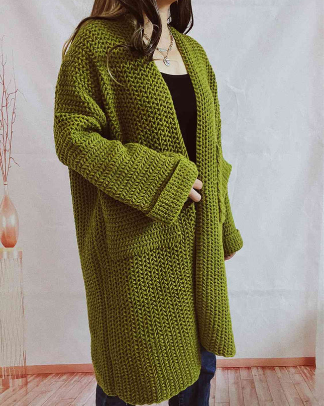 Open Front Long Sleeve Cardigan with Pockets