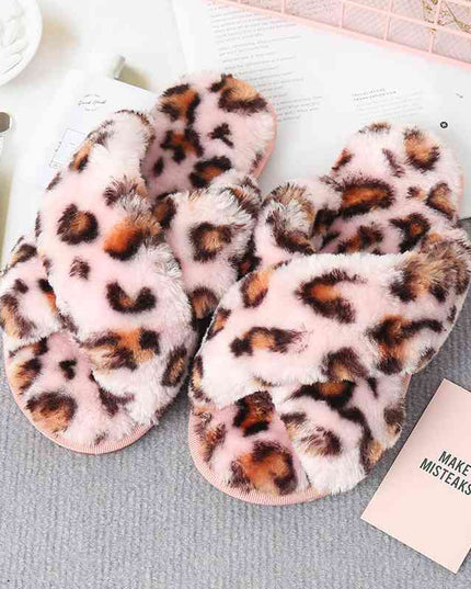 Faux Fur Crisscross Strap Slippers