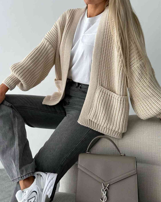 Open Front Dropped Shoulder Cardigan