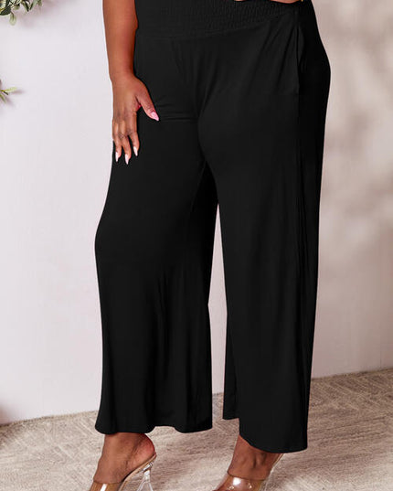 Double Take Full Size Smocked Wide Waistband Wide Leg Pants