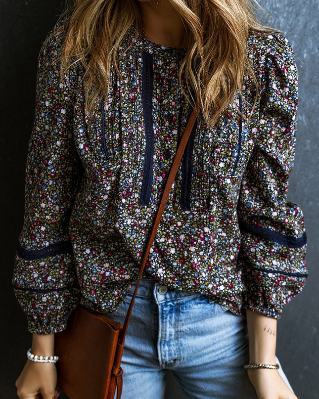 Heathered Round Neck Long Sleeve Blouse