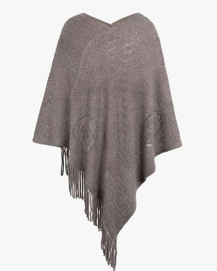 Pearl Trim Fringe Hem Poncho