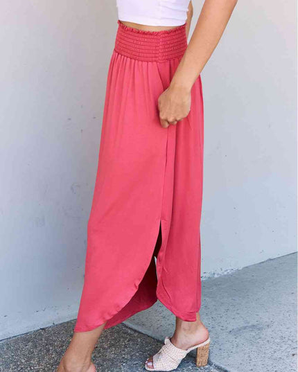 Doublju Comfort Princess Full Size High Waist Scoop Hem Maxi Skirt in Hot Pink