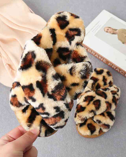 Faux Fur Crisscross Strap Slippers