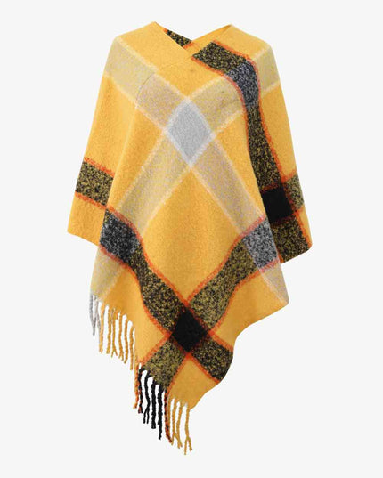 Plaid Fringe Detail Poncho