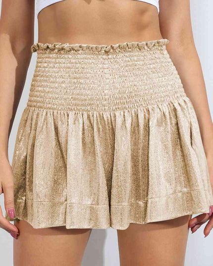 Glitter Smocked High-Waist Shorts