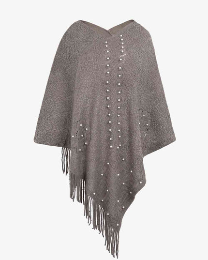 Pearl Trim Fringe Hem Poncho