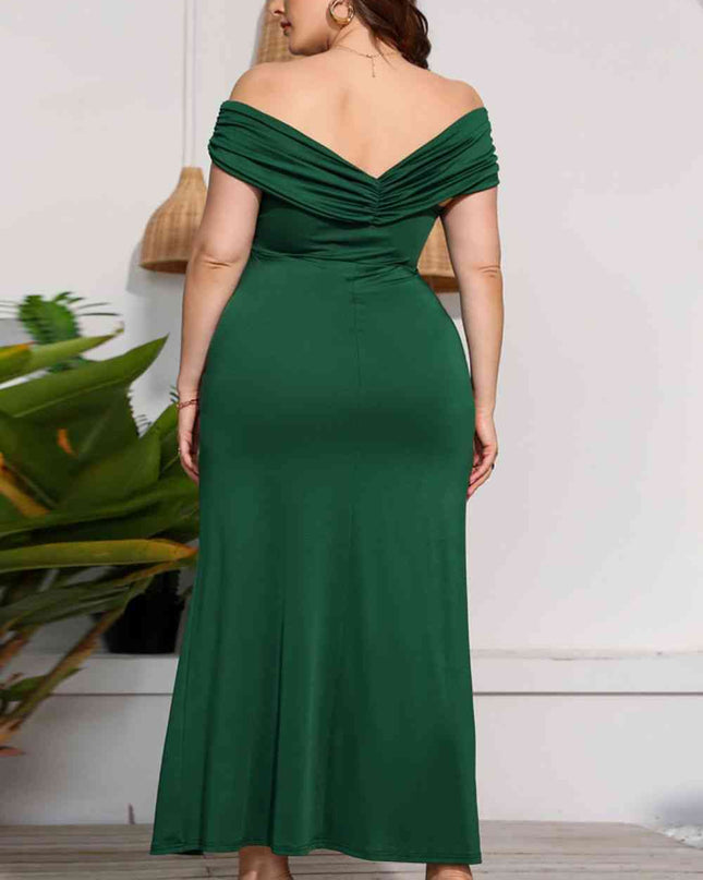 Plus Size Crossover Off-Shoulder Split Dress
