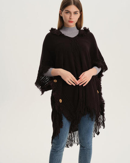 Fringe Hem Hooded Poncho