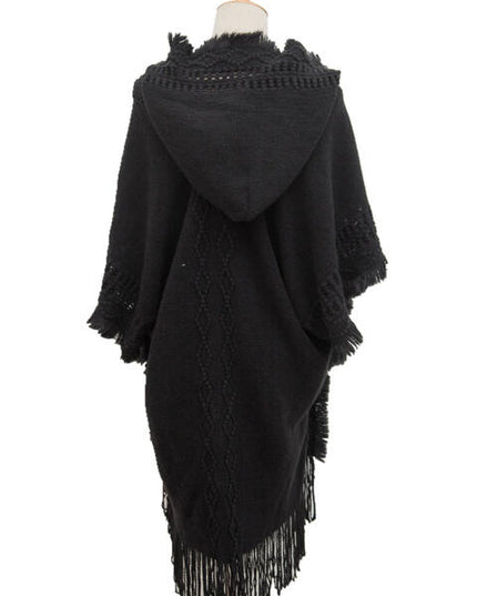 Fringe Hem Hooded Poncho