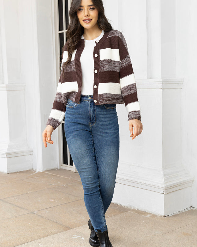 Striped Button Up Long Sleeve Cardigan