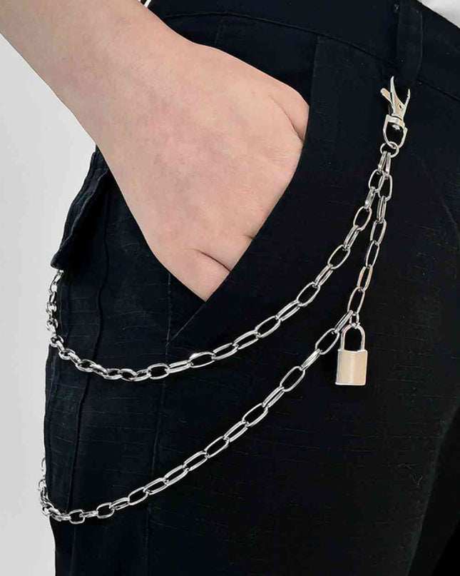 Double Layered Iron Chain Belt with Lock Charm