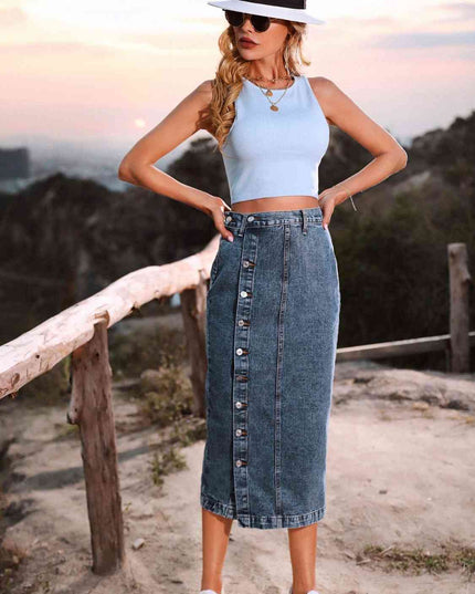 Button Down Denim Skirt