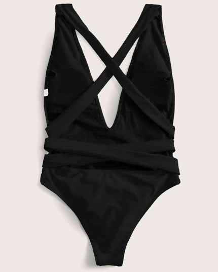 Halter Neck Deep V Tied One-Piece Swimsuit