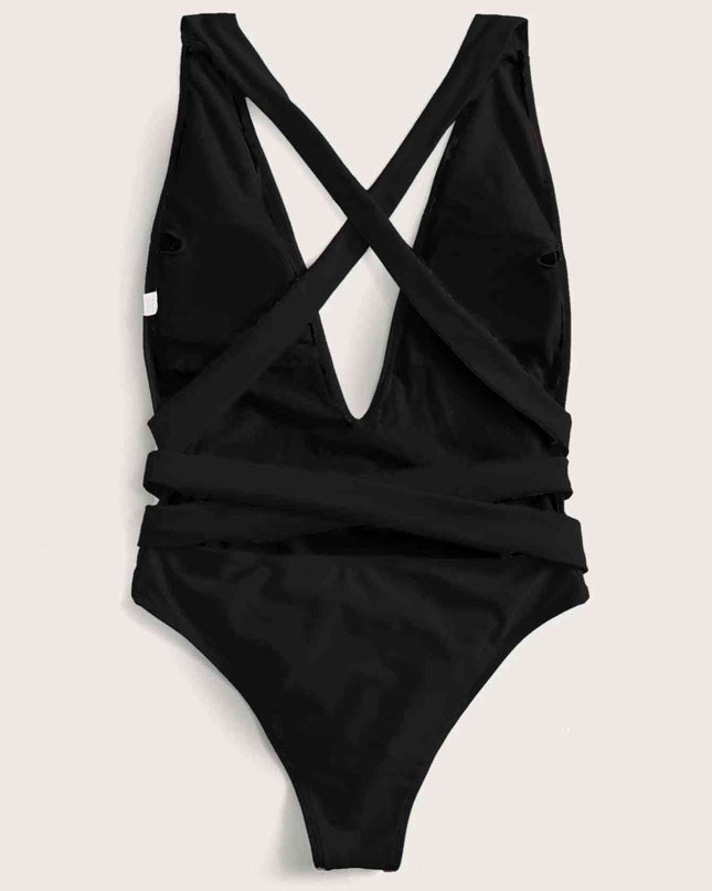 Halter Neck Deep V Tied One-Piece Swimsuit