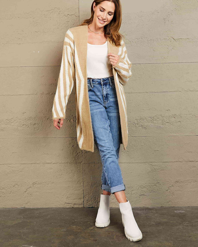 Woven Right Two-Tone Open Front Fuzzy Longline Cardigan