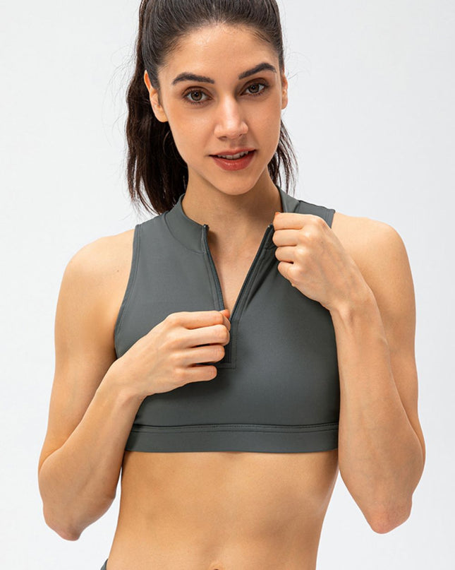 Full Size Cropped Cutout Back Zipper Front Active Tank Top
