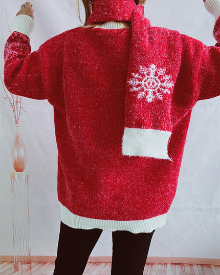 Christmas Element Round Neck Sweater and Scarf Set