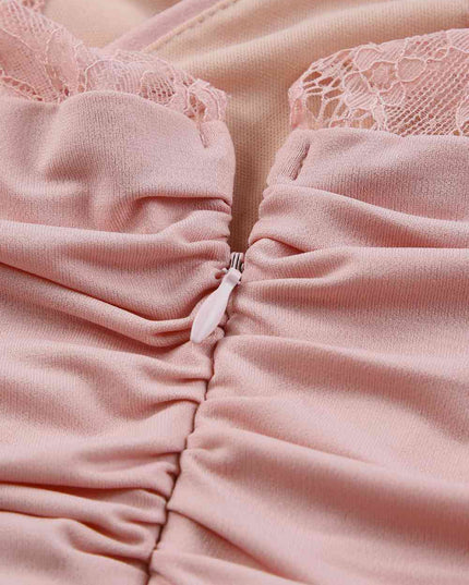 Surplice Neck Spliced Lace Split Maxi Dress