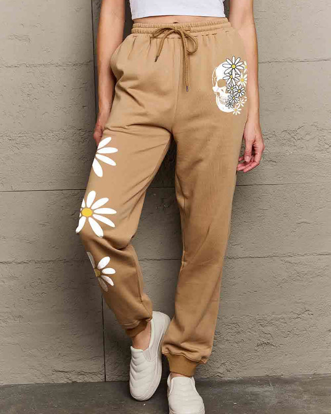 Simply Love Simply Love Full Size Drawstring Flower & Skull Graphic Long Sweatpants
