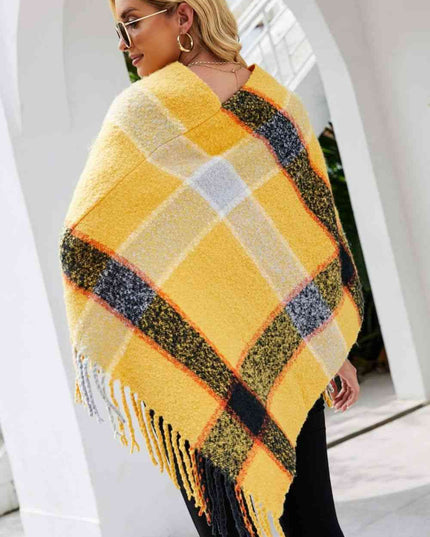 Plaid Fringe Detail Poncho