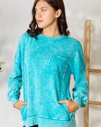 Zenana Exposed Seam Long Sleeve Sweatshirt