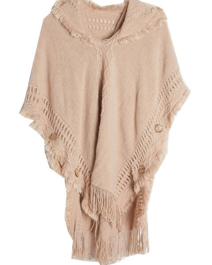 Fringe Hem Hooded Poncho