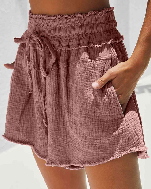 Drawstring Raw Hem Shorts