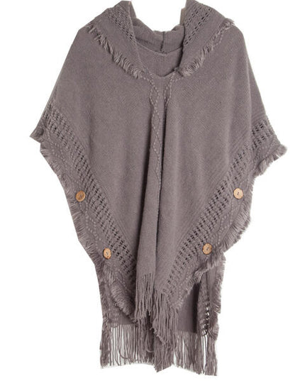 Fringe Hem Hooded Poncho