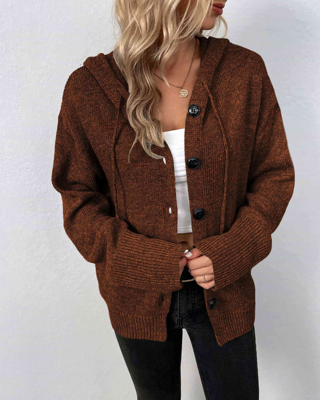 Button-Down Long Sleeve Hooded Sweater