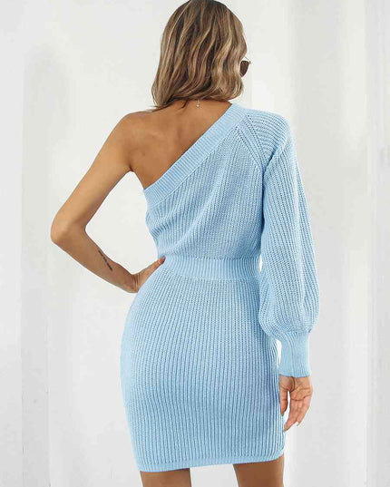 One-Shoulder Mini Sweater Dress