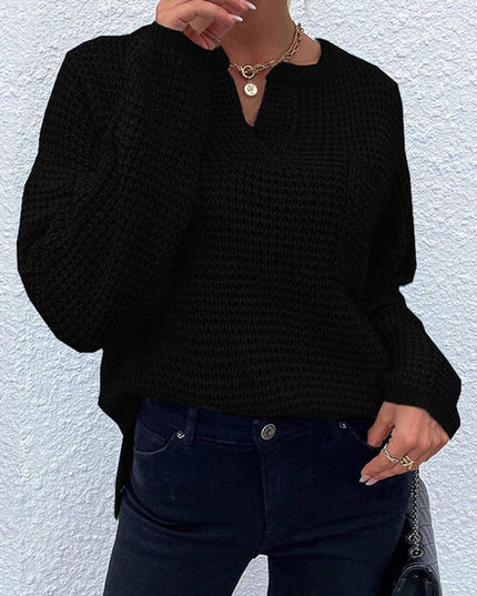 Notched Long Sleeve Sweater
