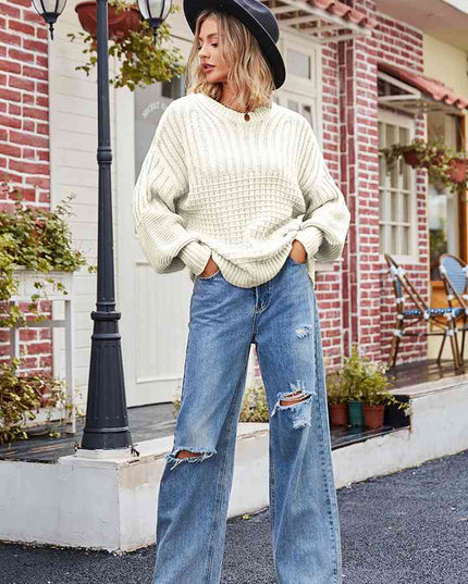 Round Neck Dropped Shoulder Sweater