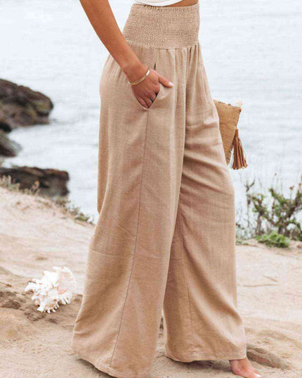 Full Size Smocked Waist Wide Leg Pants