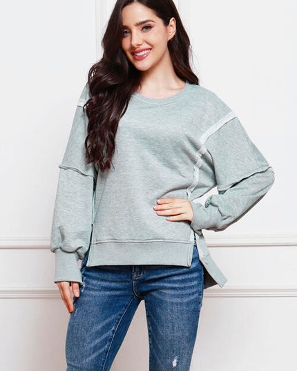 Exposed Seam High-Low Slit Sweatshirt