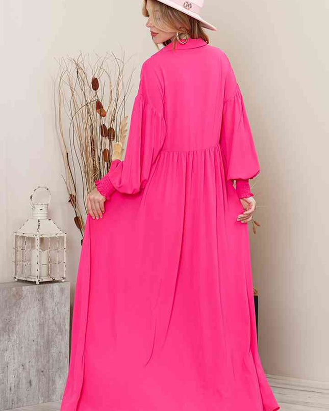 Collared Neck Button-Up Maxi Dress