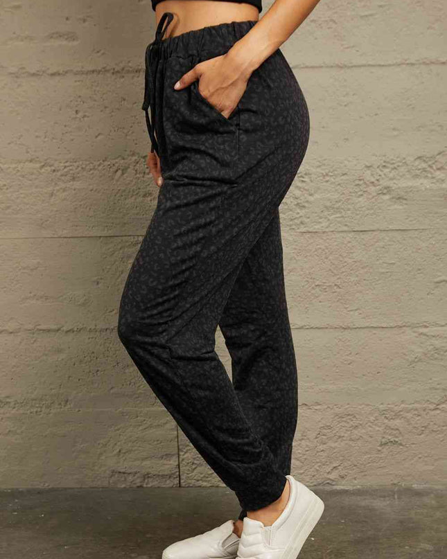 Double Take Leopard Print Joggers with Pockets