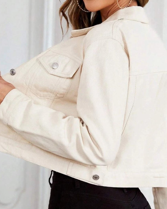 Collared Neck Long Sleeve Denim Jacket