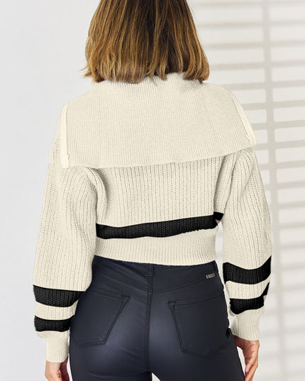 Striped Zip Up Dropped Shoulder Cardigan