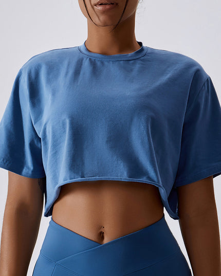 Cropped Round Neck Short Sleeve Active Top