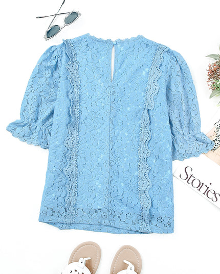 Lace V-Neck Flounce Sleeve Top