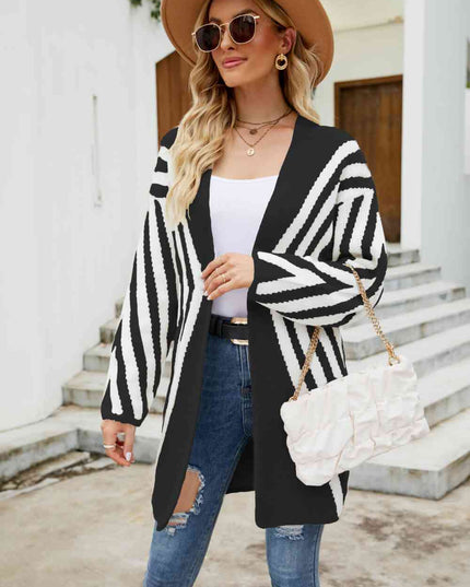 Woven Right Two-Tone Open Front Fuzzy Longline Cardigan