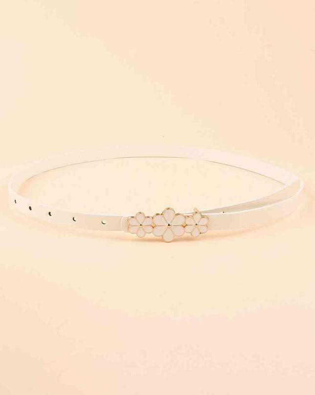 Flower Decor Skinny PU Belt