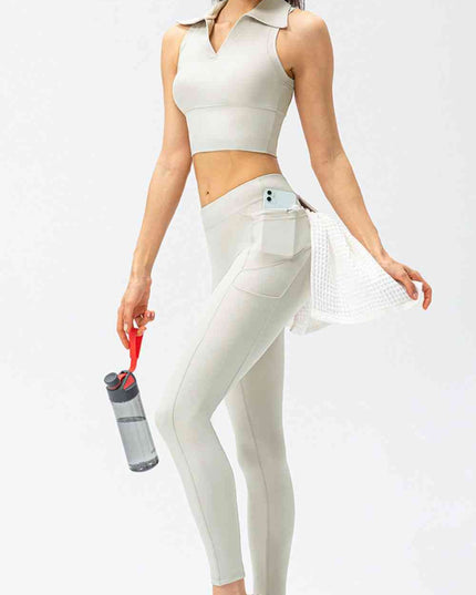 Full Size Slim Fit High Waist Long Sports Pants with Pockets